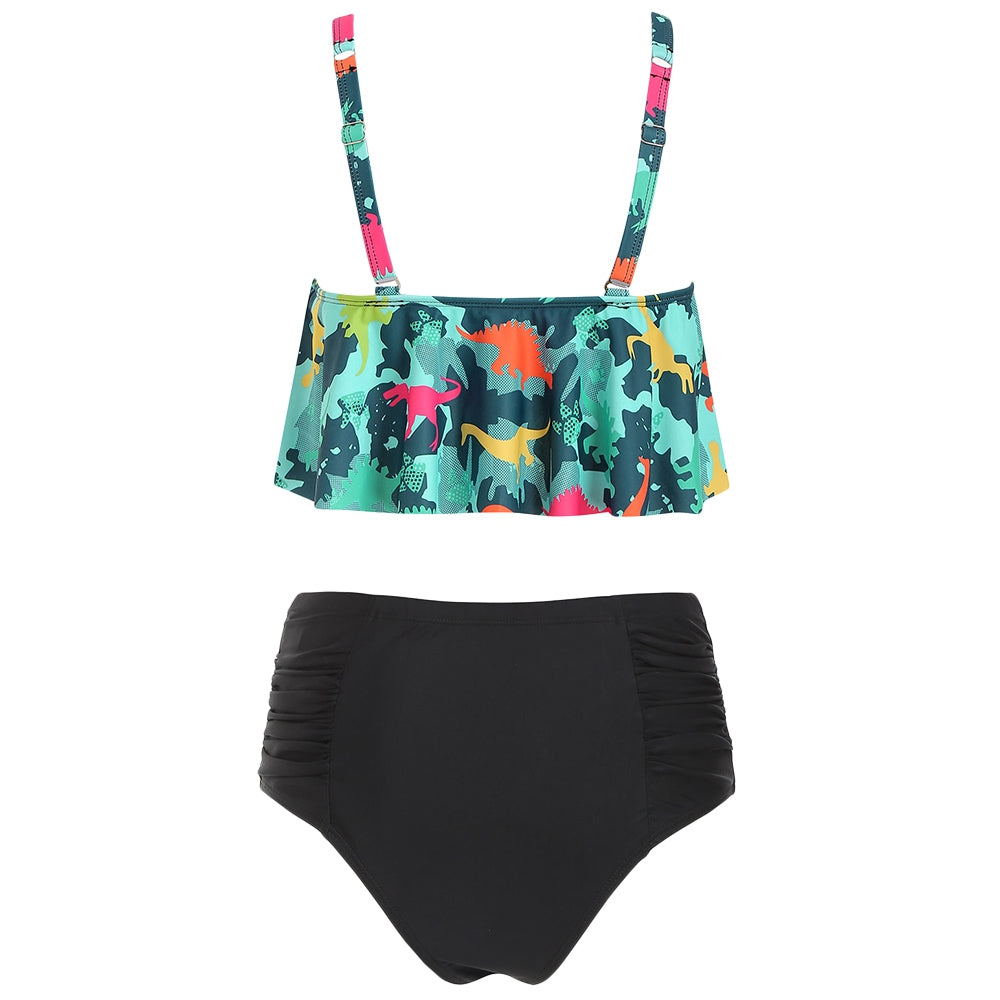 Dinosaur Print High Waist Bikini Set