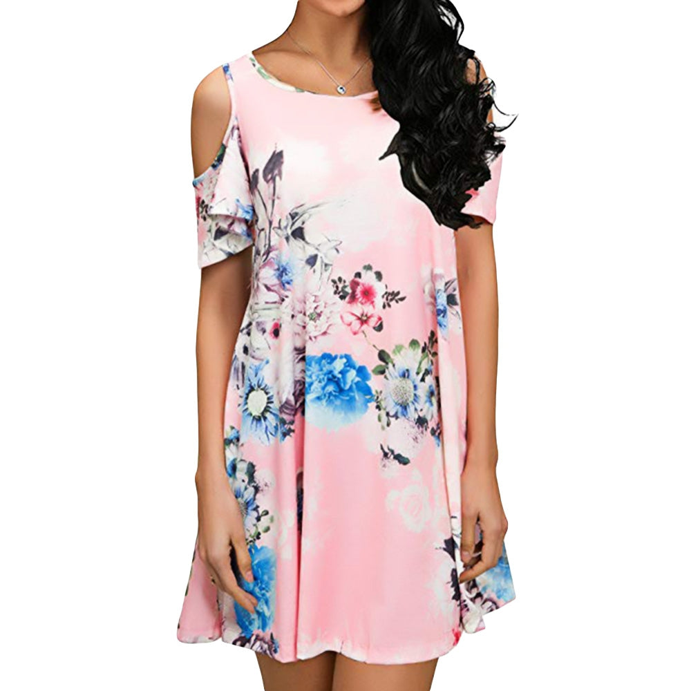 Flower Open Shoulder Mini Dress