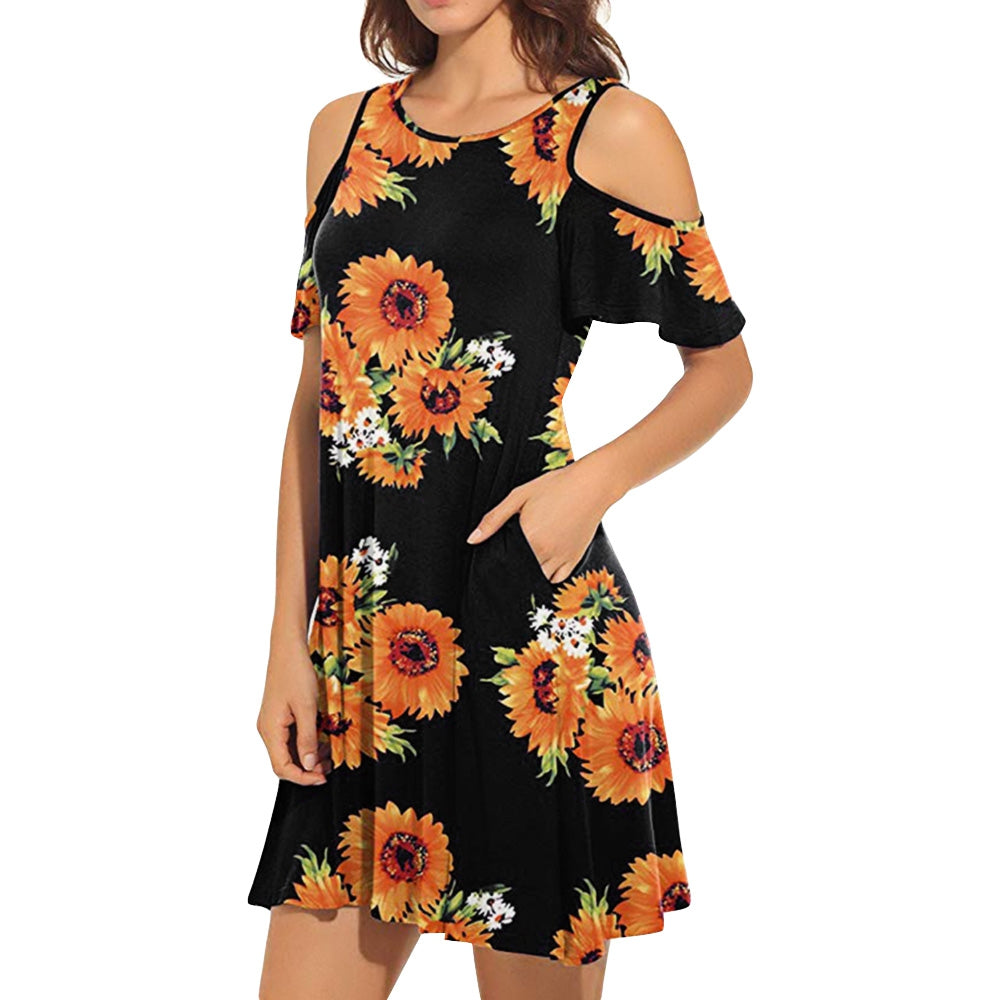 Flower Open Shoulder Mini Dress