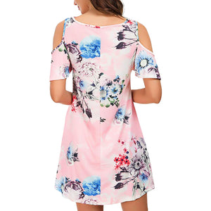 Flower Open Shoulder Mini Dress