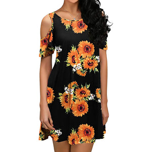 Flower Open Shoulder Mini Dress