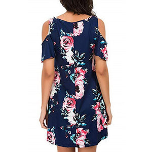 Flower Open Shoulder Mini Dress