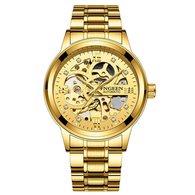 FNGEEN Number Sport Design Bezel Golden Watch