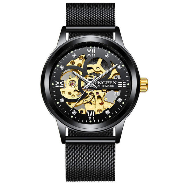 FNGEEN Number Sport Design Bezel Golden Watch